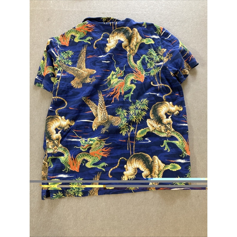 Polo Ralph Lauren Dragon Tiger Eagle All Over Print Polo Shirt Men's Sz XL Blue - Picture 9 of 9